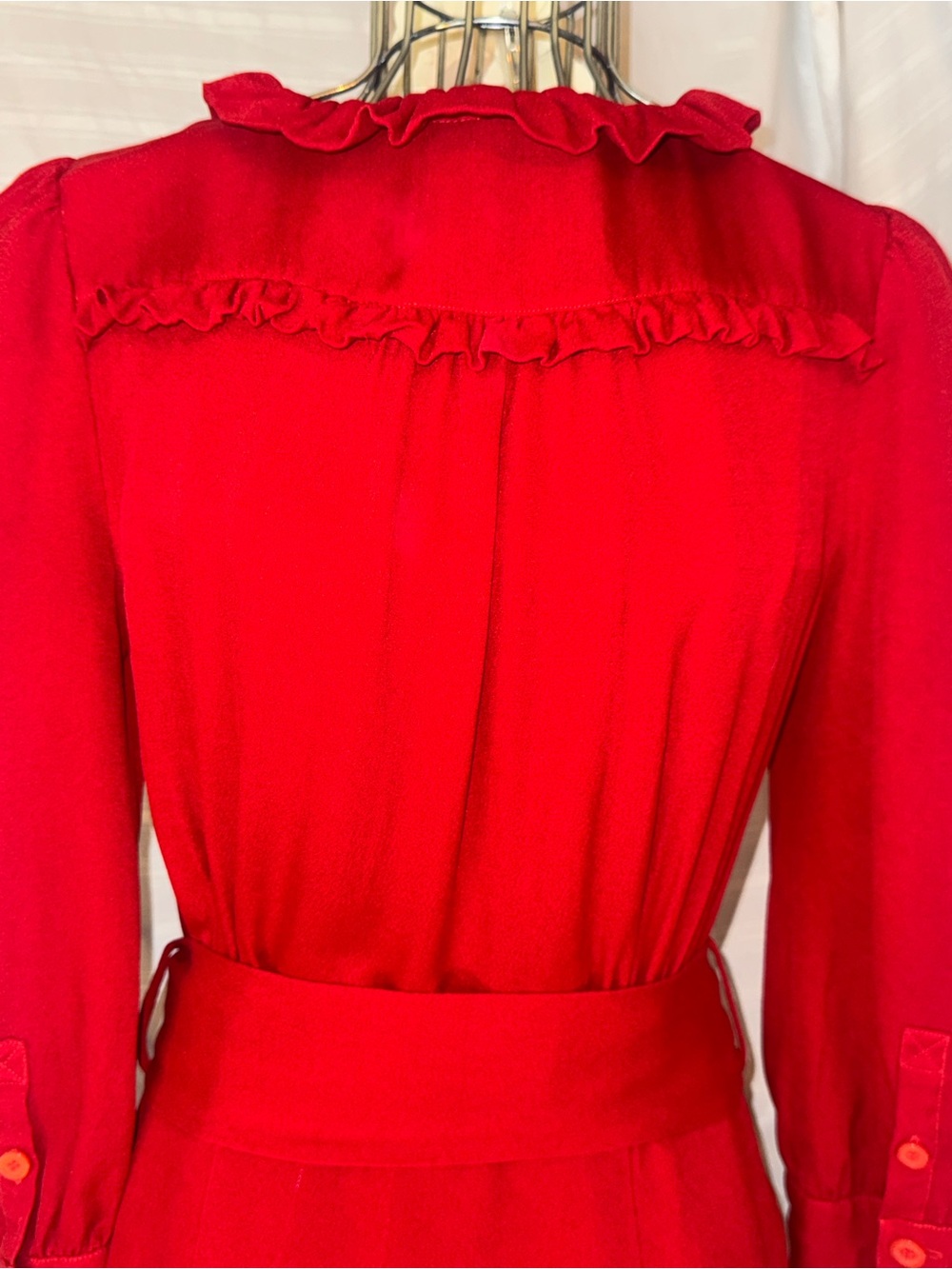 Marc Jacobs 100% Silk Red Ruffled 3/4 Sleeve Dress with Belt, 10 - Picture 9 of 14